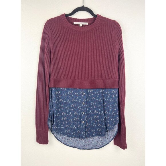 VERONICA BEARD Garrett Wool Sweater Top, Maroon and Floral, Size XS - Picture 2 of 5
